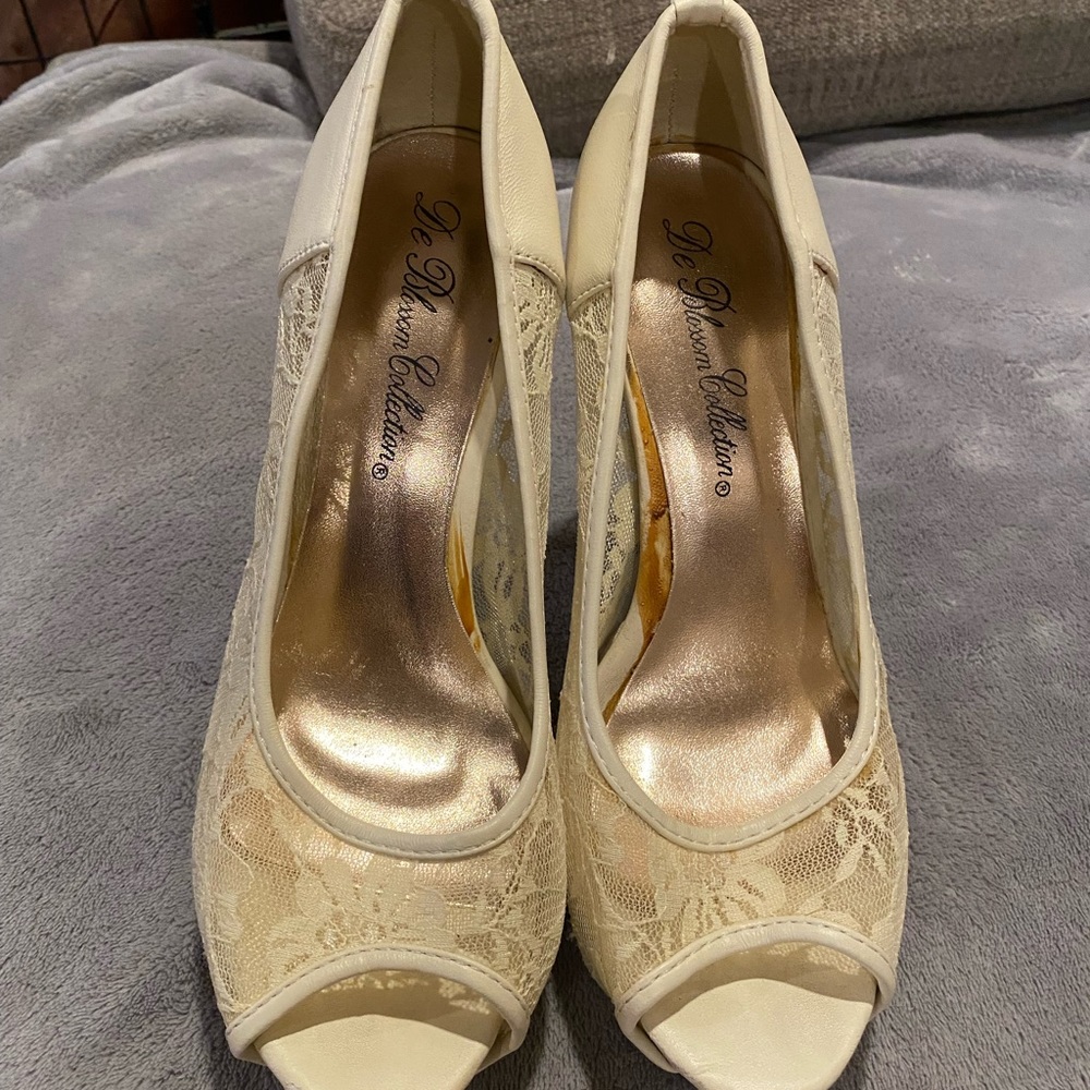 6 in cream lace high heels